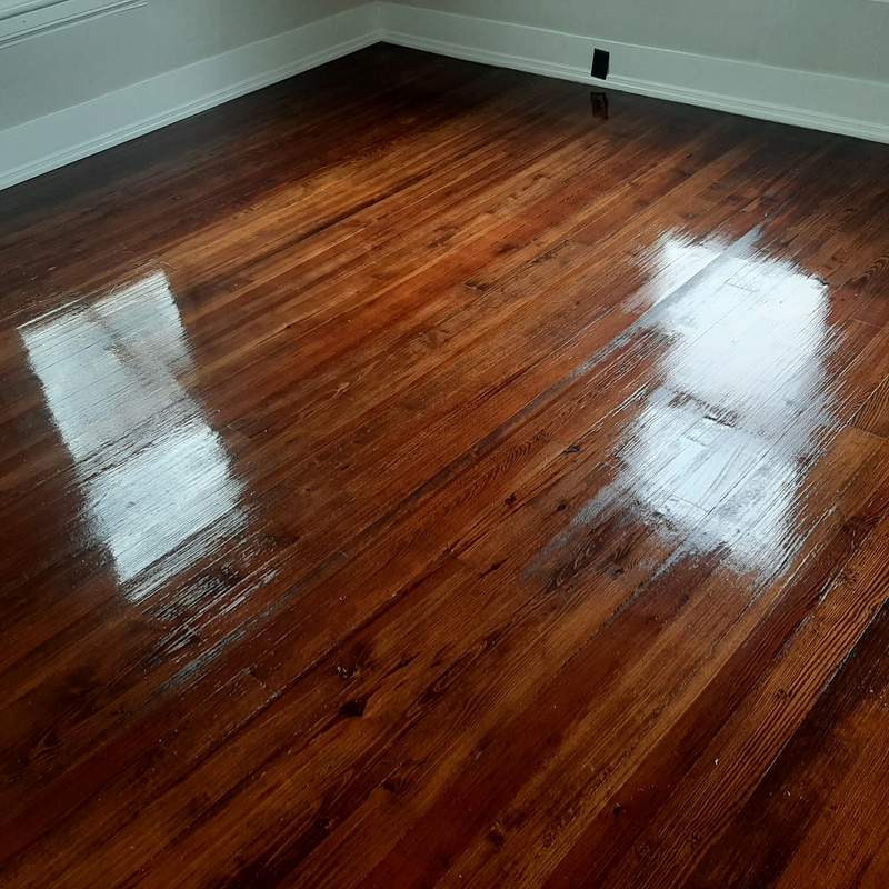 Before and after photo of hardwood floor cleaning in Monroe, NC
